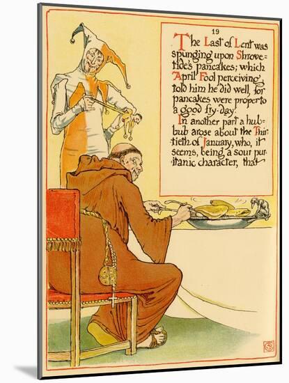April Fools Jester Serves Personification Of Lent Pancakes-Walter Crane-Mounted Art Print