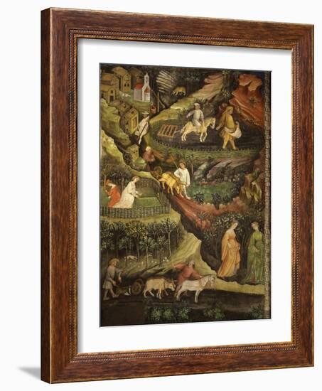 April or Aries with Ploughing with Oxen, Women in Garden and Rabbits in Forest-Venceslao-Framed Giclee Print