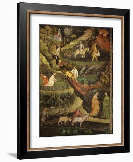 April or Aries with Ploughing with Oxen, Women in Garden and Rabbits in Forest-Venceslao-Framed Giclee Print