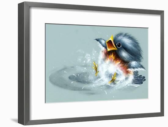 April Showers - Bird Puddle-Peggy Harris-Framed Giclee Print