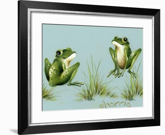 April Showers - Frogs with Grass-Peggy Harris-Framed Giclee Print