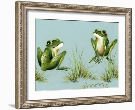 April Showers - Frogs with Grass-Peggy Harris-Framed Giclee Print