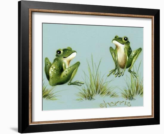 April Showers - Frogs with Grass-Peggy Harris-Framed Giclee Print