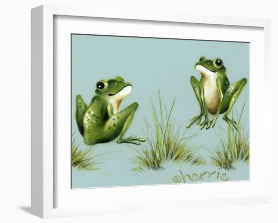 April Showers - Frogs with Grass-Peggy Harris-Framed Giclee Print