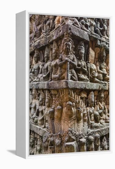Apsara Carvings in the Leper King Terrace in Angkor Thom, Angkor, Cambodia-Michael Nolan-Framed Premier Image Canvas