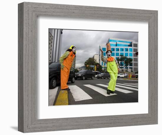 APTOPIX Venezuela Traffic Mimes-Ariana Cubillos-Framed Photographic Print