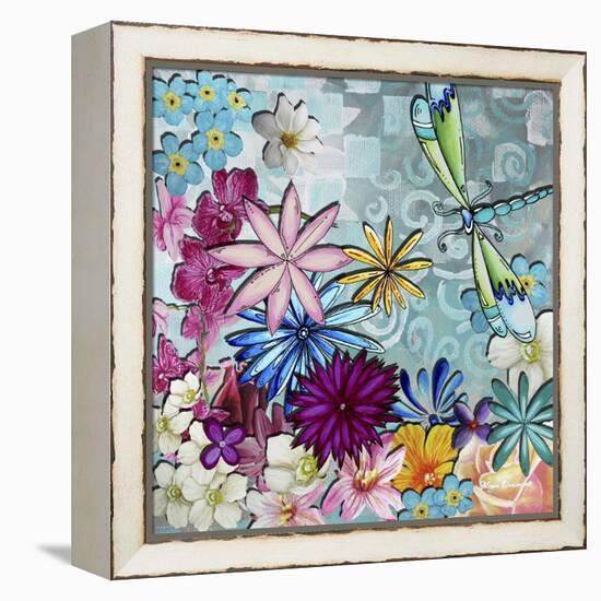 Aqua Brown Background Floral-Megan Aroon Duncanson-Framed Premier Image Canvas