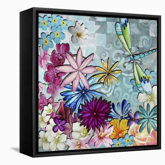 Aqua Brown Background Floral-Megan Aroon Duncanson-Framed Premier Image Canvas