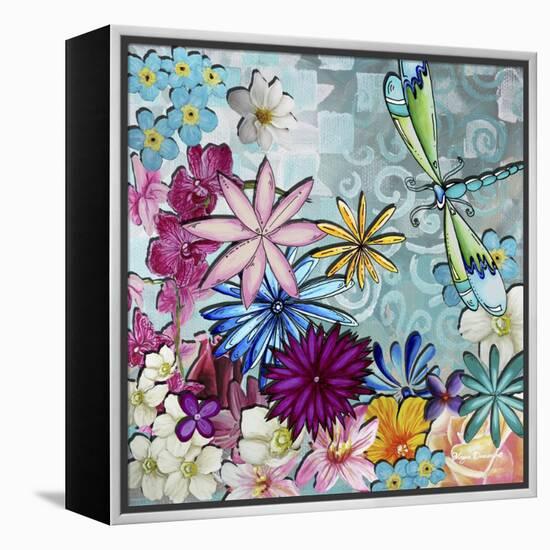 Aqua Brown Background Floral-Megan Aroon Duncanson-Framed Premier Image Canvas