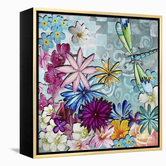 Aqua Brown Background Floral-Megan Aroon Duncanson-Framed Premier Image Canvas