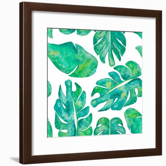 Aqua Leaves On White-Kat Papa-Framed Art Print