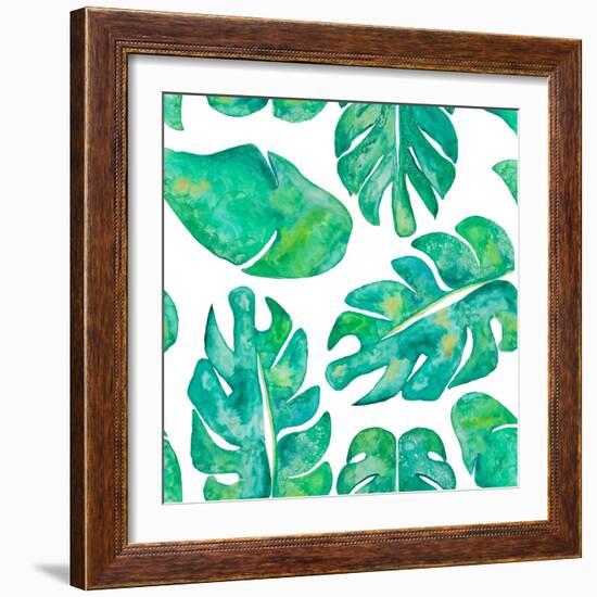 Aqua Leaves On White-Kat Papa-Framed Art Print