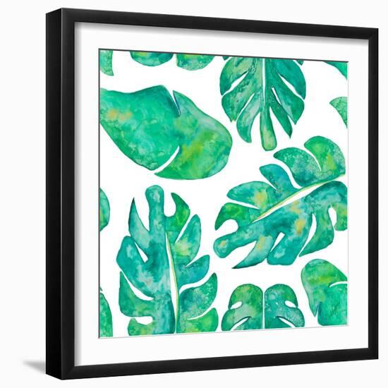 Aqua Leaves On White-Kat Papa-Framed Art Print
