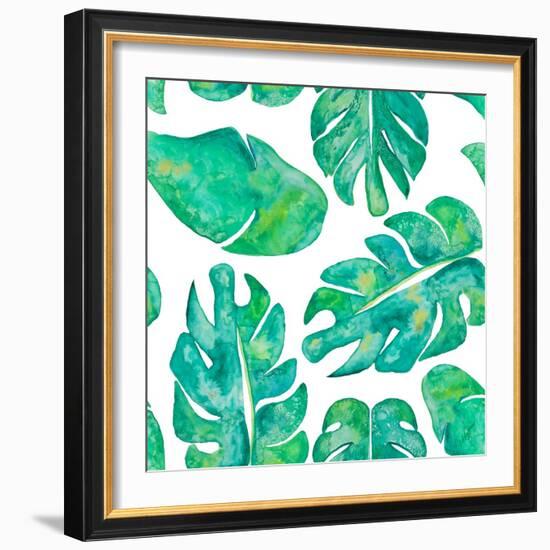 Aqua Leaves On White-Kat Papa-Framed Art Print
