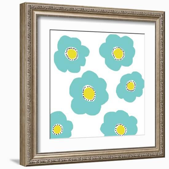 Aqua Pop Flowers-Jan Weiss-Framed Art Print