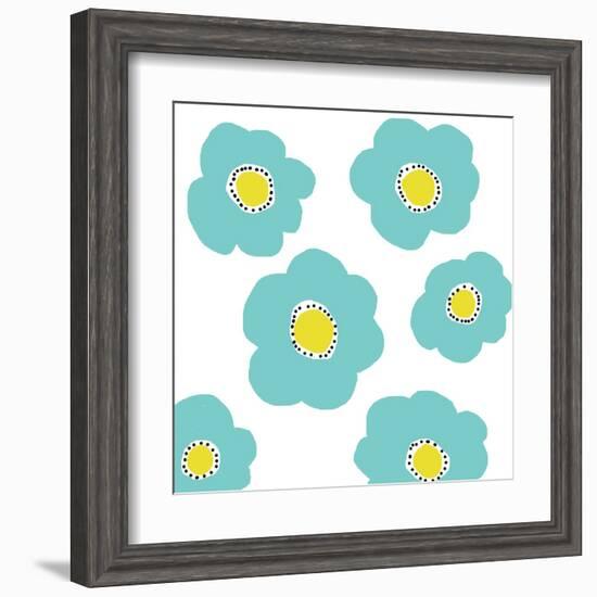 Aqua Pop Flowers-Jan Weiss-Framed Art Print