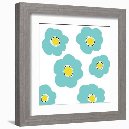 Aqua Pop Flowers-Jan Weiss-Framed Art Print