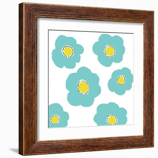 Aqua Pop Flowers-Jan Weiss-Framed Art Print