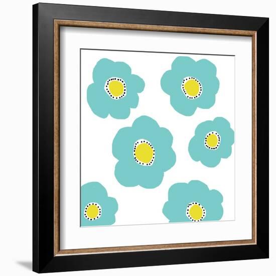 Aqua Pop Flowers-Jan Weiss-Framed Art Print