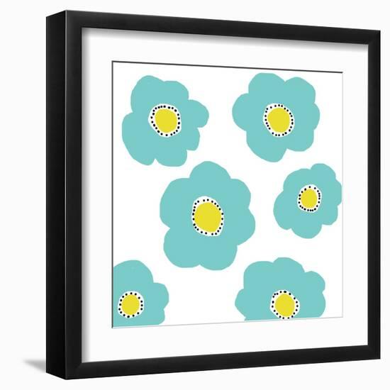 Aqua Pop Flowers-Jan Weiss-Framed Art Print