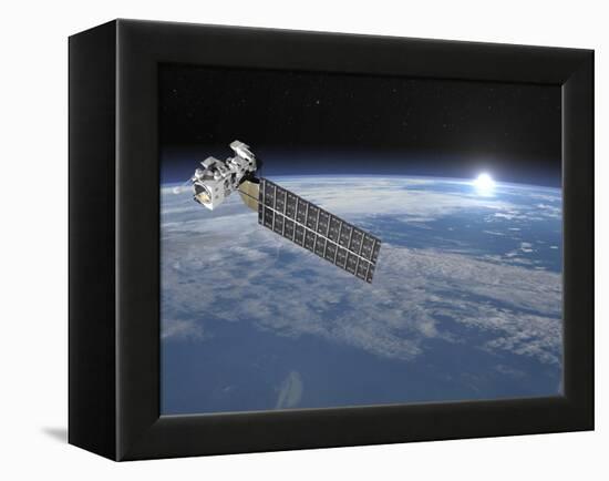 Aqua Satellite Orbiting Earth and Rising Sun-null-Framed Stretched Canvas