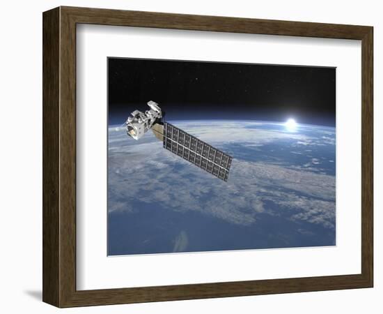 Aqua Satellite Orbiting Earth and Rising Sun-null-Framed Premium Giclee Print
