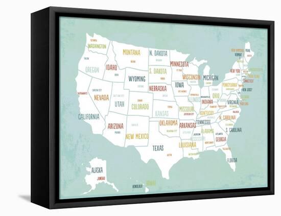 Aqua USA Map-Kindred Sol Collective-Framed Stretched Canvas