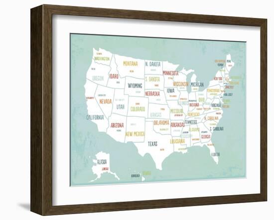 Aqua USA Map-Kindred Sol Collective-Framed Art Print