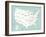 Aqua USA Map-Kindred Sol Collective-Framed Art Print