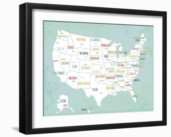 Aqua USA Map-Kindred Sol Collective-Framed Art Print