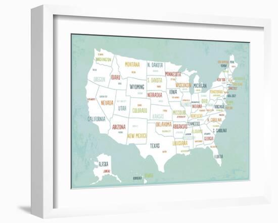 Aqua USA Map-Kindred Sol Collective-Framed Art Print