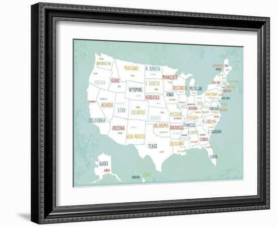 Aqua USA Map-Kindred Sol Collective-Framed Art Print