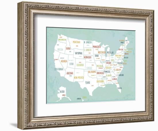 Aqua USA Map-Kindred Sol Collective-Framed Art Print