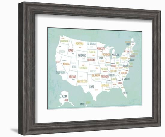 Aqua USA Map-Kindred Sol Collective-Framed Art Print