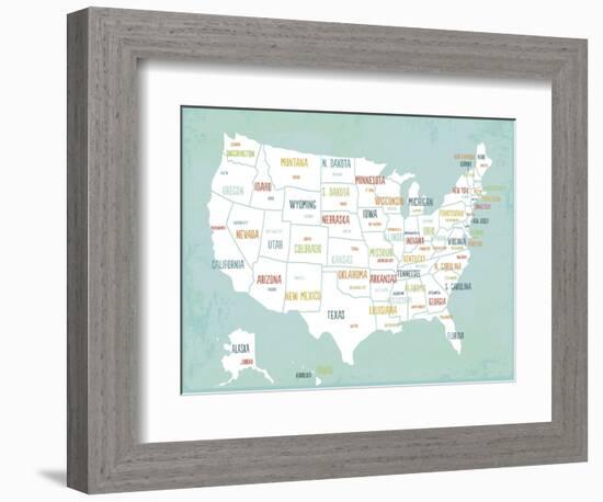 Aqua USA Map-Kindred Sol Collective-Framed Art Print