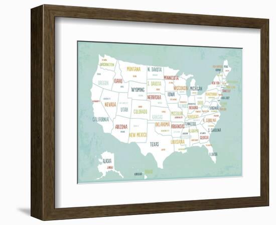 Aqua USA Map-Kindred Sol Collective-Framed Art Print