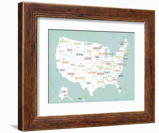 Aqua USA Map-Kindred Sol Collective-Framed Art Print