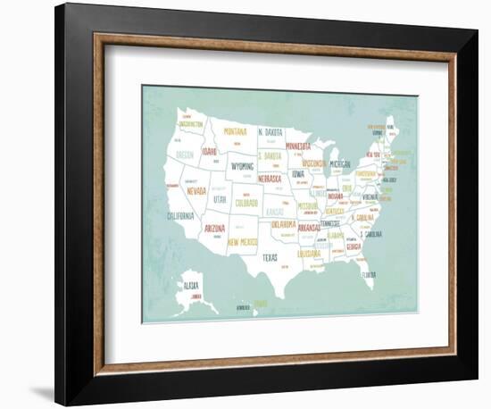 Aqua USA Map-Kindred Sol Collective-Framed Art Print