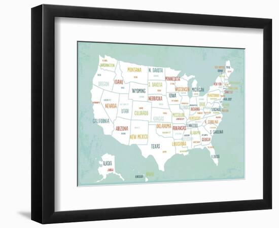 Aqua USA Map-Kindred Sol Collective-Framed Art Print