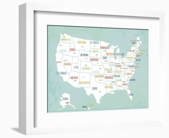 Aqua USA Map-Kindred Sol Collective-Framed Art Print