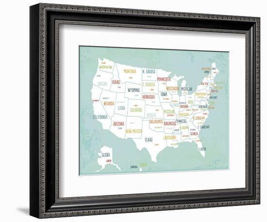 Aqua USA Map-Kindred Sol Collective-Framed Art Print