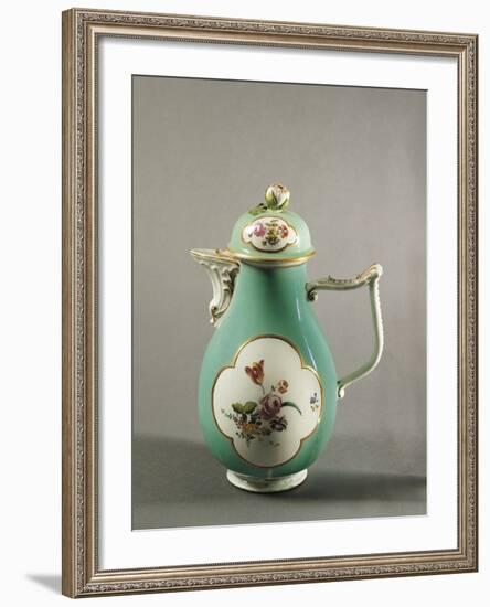 Aquamarine Coffee Pot with Floral Decoration and Gilt Freizes, 1750-null-Framed Giclee Print