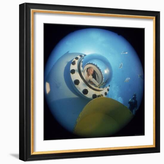 Aquanaut Edward Batutis from Within Project Tektite Habitat with Diver Outside at Beehive Cove-Stan Wayman-Framed Photographic Print