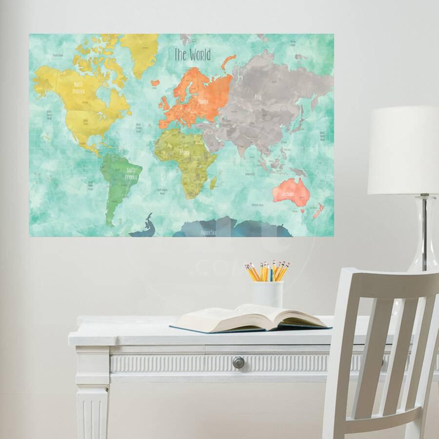 Aquarelle World Map Wall Decal By Art Com
