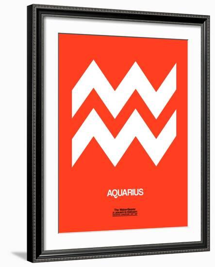 Aquarius Zodiac Sign White on Orange-NaxArt-Framed Art Print