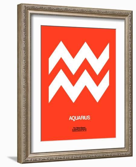 Aquarius Zodiac Sign White on Orange-NaxArt-Framed Art Print