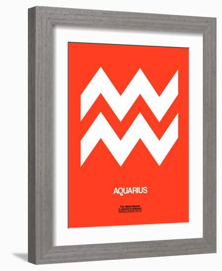 Aquarius Zodiac Sign White on Orange-NaxArt-Framed Art Print