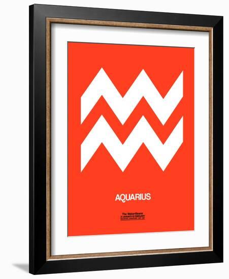 Aquarius Zodiac Sign White on Orange-NaxArt-Framed Art Print