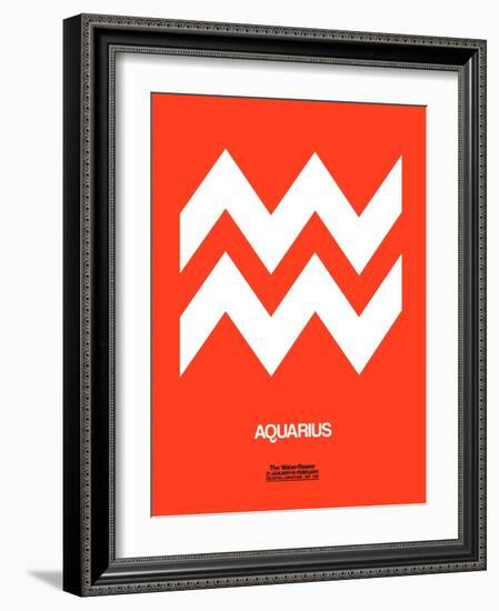 Aquarius Zodiac Sign White on Orange-NaxArt-Framed Art Print
