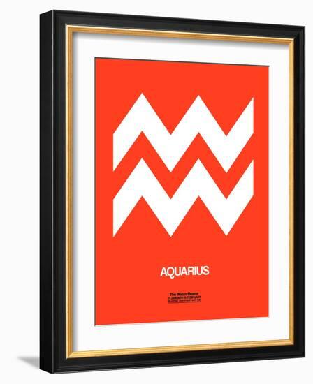 Aquarius Zodiac Sign White on Orange-NaxArt-Framed Art Print